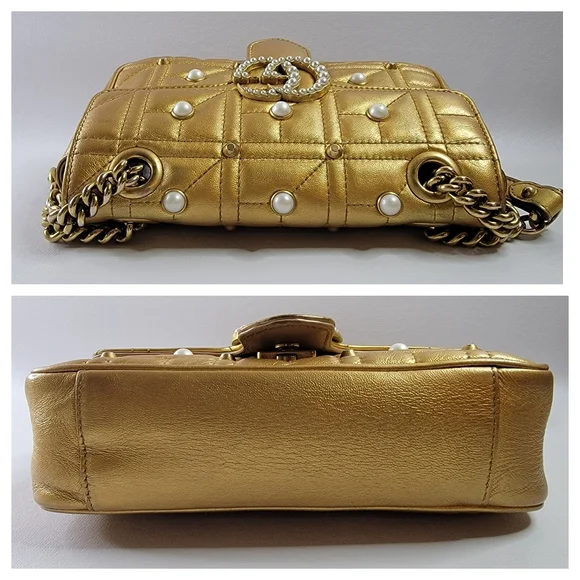 GUCCI GG Marmont Pearl Studs Quilted Crossbody/Shoulder Bag